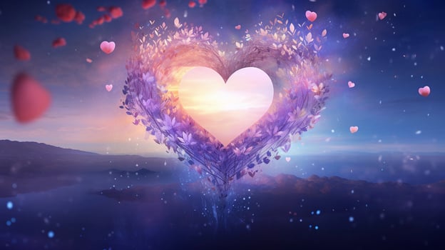 An illustration blending abstract heart imagery with serene meditation scenes, offering space for text to promote the benefits of relaxation and mindfulness in heart care. AI generated photo