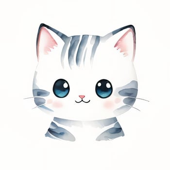 Watercolor children illustration with cute kitty cat clipart photo