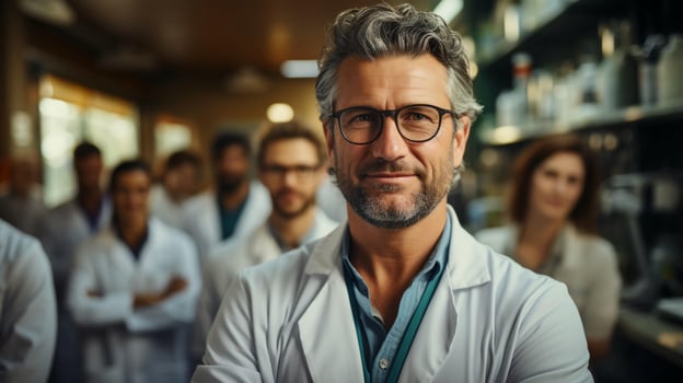 Team of medical workers doctors smiling in hospital, medicine and healthcare concept photo
