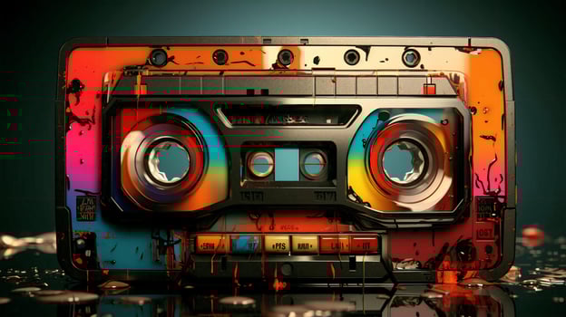 Old stylish vintage retro audio cassette poster from the 80s 90s photo
