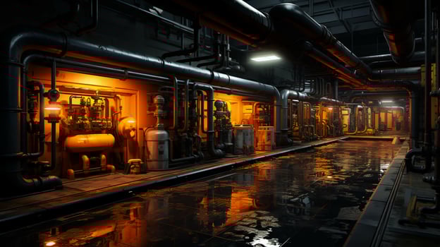 Pipelines with valves and chemical equipment in an industrial plant photo