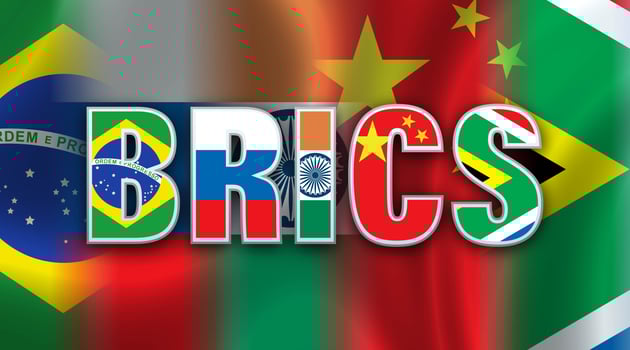 brics alphabet country on BRICS members flag background photo