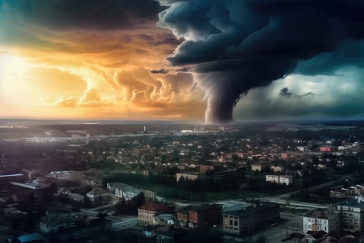 City Under Siege - Giant Tornado Approaches - Generative AI photo
