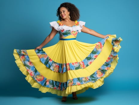 40 year old mexican woman in emotional dynamic pose on solid background AI Generative photo