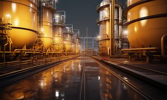 Large storage tanks and silos filled with raw materials. AI Generated photo