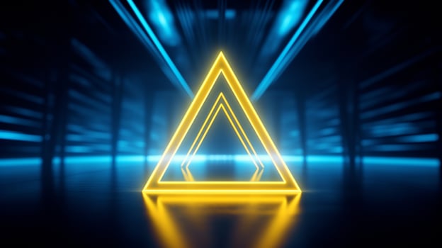 Cool blue geometric triangular figure background with a yellow neon laser light photo