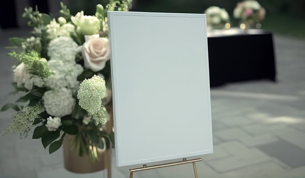 AI generated Blank wedding invitation card mock up with natural flower for decorated on white background, minimal design photo