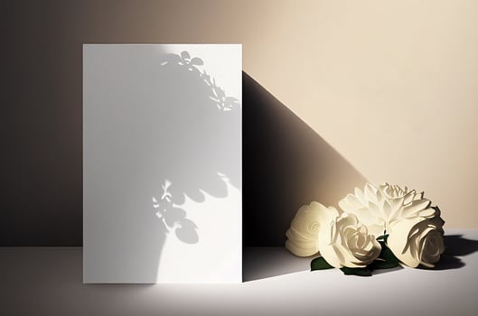AI generated Blank wedding invitation card mock up with natural flower for decorated on white background, minimal design photo