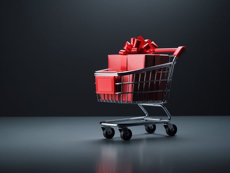 Shopping cart with gift boxes for black friday holiday concept, AI Generated photo