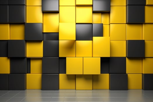 Abstract background of yellow and black cubes. 3d render illustration. Ai Generated photo