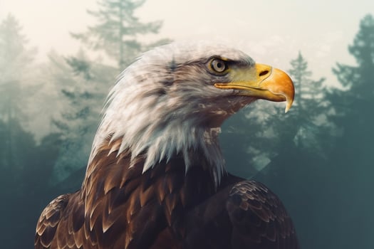 Bald Eagle in the mountains. 3D illustration. Vintage style. Ai Generated photo