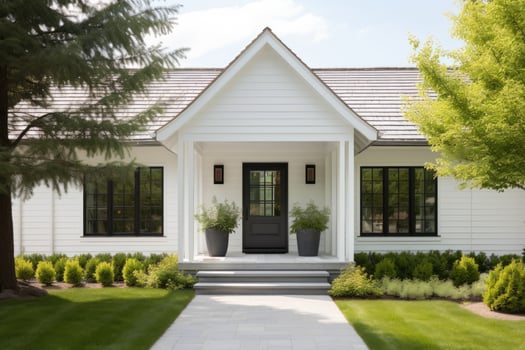 Small white house with entrance porch photo