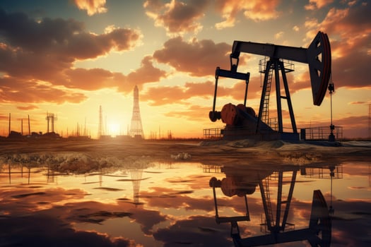Oil pump on a sunset background. World oil industry. photo