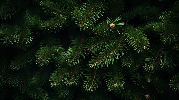 Christmas Fir tree brunch textured Background. Christmas tree branches green texture, no decorations. Generative AI. photo