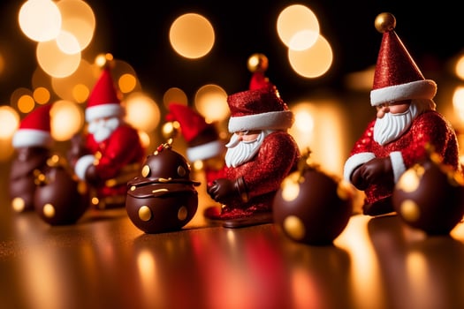 Sweet Indulgence Tempting Chocolate Santa Figures. AI Generated. photo
