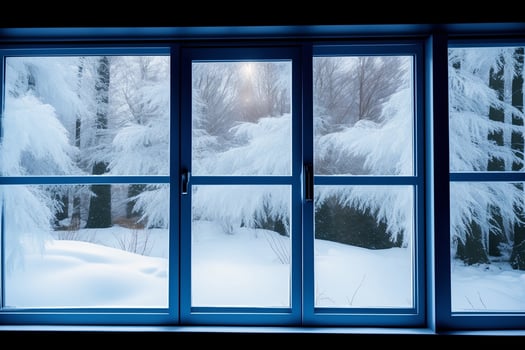 Winter Wonderland Comes Alive with Frosty Window Stickers. AI Generated. photo