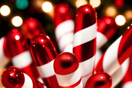 Sweet and Festive Candy Canes with Vibrant Red and White Stripes. AI Generated. photo