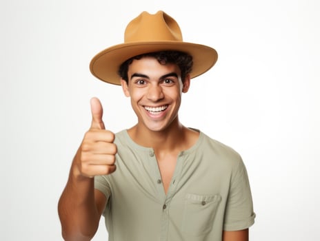 Mexican man in emotional pose on white background AI Generative photo