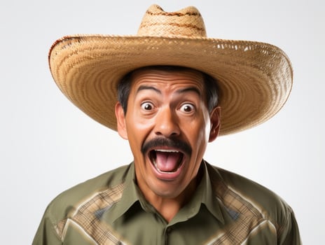 Mexican man in emotional pose on white background AI Generative photo