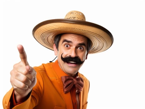 Mexican man in emotional pose on white background AI Generative photo