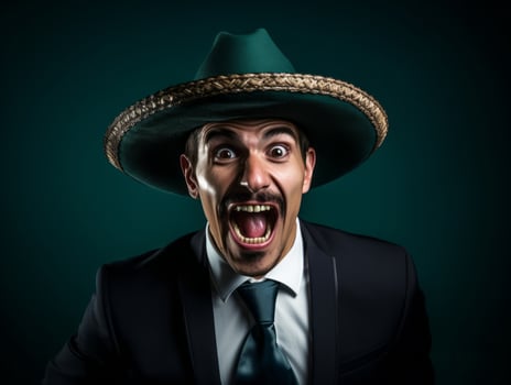 Mexican man in playful pose on solid background AI Generative photo