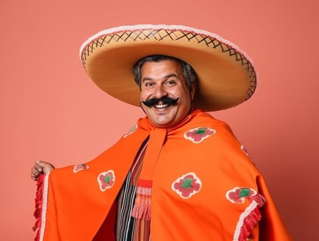 Mexican man in playful pose on solid background AI Generative photo