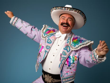 Mexican man in playful pose on solid background AI Generative photo