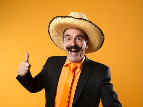 Mexican man in playful pose on solid background AI Generative photo