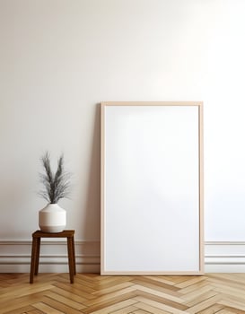 Blank picture frame on parquet floor. Minimalism. Ai generative photo