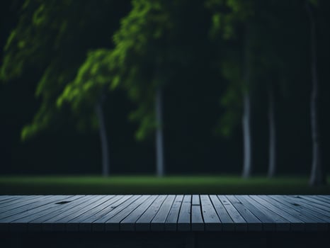 Wooden table and blur tropical beach background, product display montage. High quality photo 8k FHD AI generated