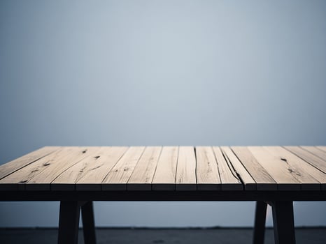 Wooden table and blur tropical green grass background, product display montage. High quality photo 8k FHD AI generated