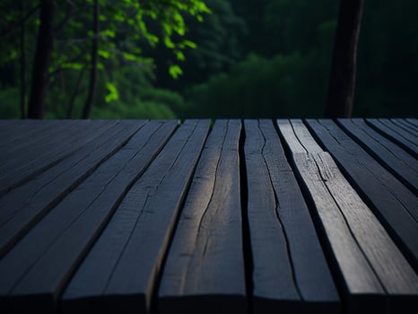 Wooden table and blur tropical green grass background, product display montage. High quality photo 8k FHD AI generated