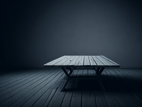 Wooden table and blur tropical Green color background, product display montage. High quality photo 8k FHD AI generated