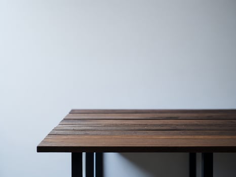 Wooden table and blur tropical Green color background, product display montage. High quality photo 8k FHD AI generated