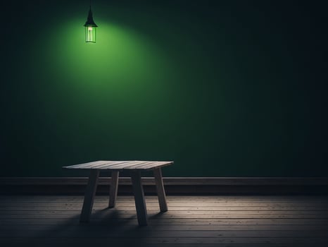 Wooden table and blur tropical green Color background, product display montage. High quality photo 8k FHD AI generated