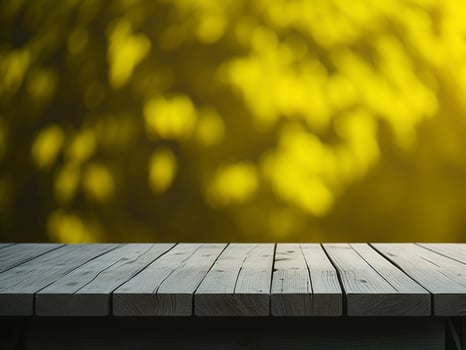 Wooden table and blur tropical Yellow Color background, product display montage. High quality photo 8k FHD AI generated