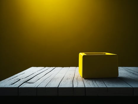 Wooden table and blur tropical Yellow Color background, product display montage. High quality photo 8k FHD AI generated
