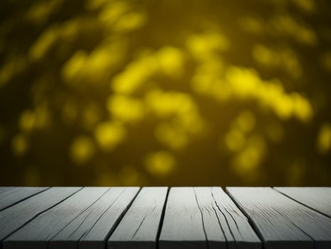 Wooden table and blur tropical Yellow Color background, product display montage. High quality photo 8k FHD AI generated