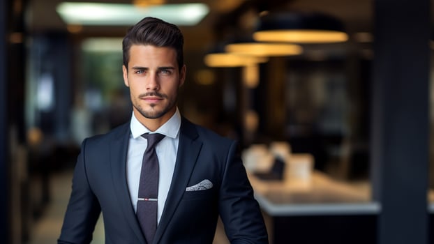 Confident Business Elegance-Handsome Businessman Posing with Style, AI Generative photo