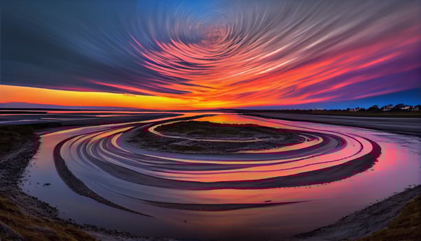 Generative AI, Clouds in Motion A Long Exposure Sunset over the Mountains, AI Generative photo