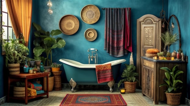 Generative AI, Boho Bliss A Vibrant and Relaxing Bathroom Design photo