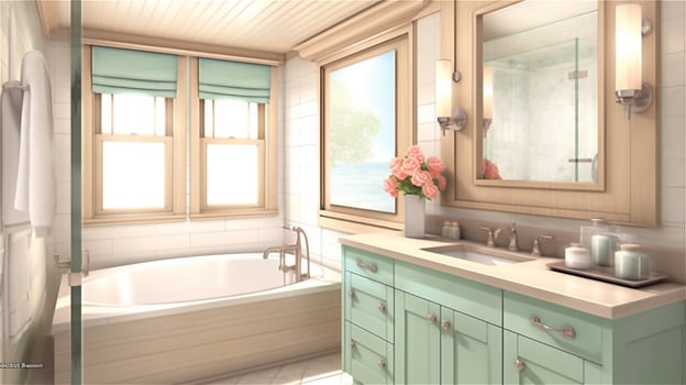 Generative AI, Seaside Oasis Coastal Bathroom Design photo