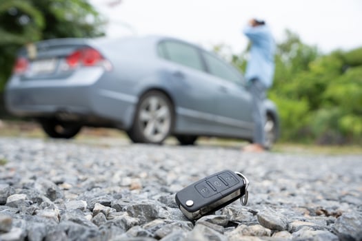 Lost car keys on the ground, Car keys dropped on the floor or fall lying on the street home front. Walking Away From Lost Car Key, can not transport, express, rush time, wast time, emergency photo