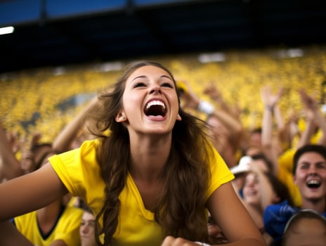 Brazilian woman celebrates her soccer teams victory AI Generative photo