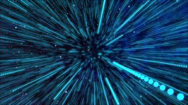Abstract Simple creative cosmic background. Hyper jump into another galaxy star. Follow Speed of light, neon glowing rays motion. Beautiful colorful explosion, Big bang Moving through stars. photo
