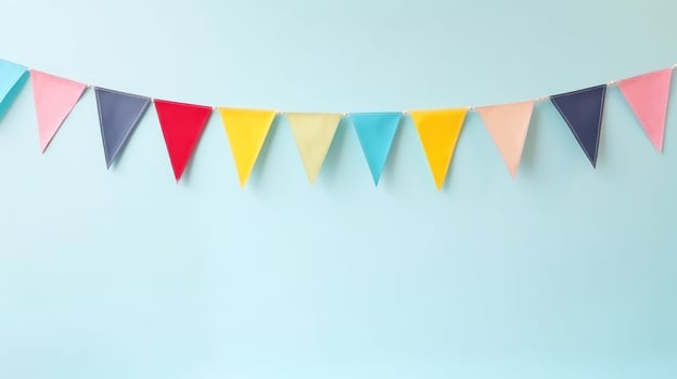 Colorful pennants on the minimalist vivid background photo