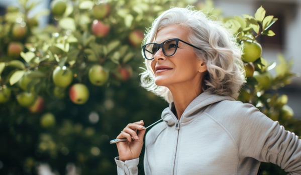 Elderly woman sitting outdoor photo