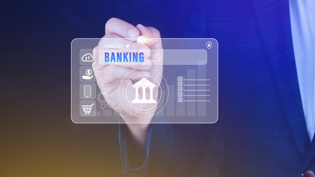 Businessman touches online banking and network connection icons, online payment icons on virtual screen, Internet Online Banking Pay Concept. photo