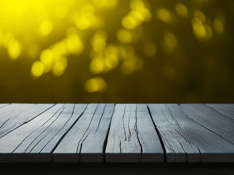Wooden table and blur tropical green grass background, product display montage. High quality photo 8k FHD AI generated