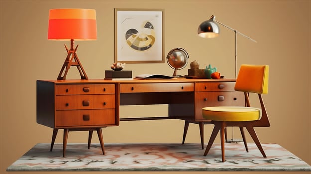 Generative AI, Timeless Work A Mid-Century Modern Home Office photo